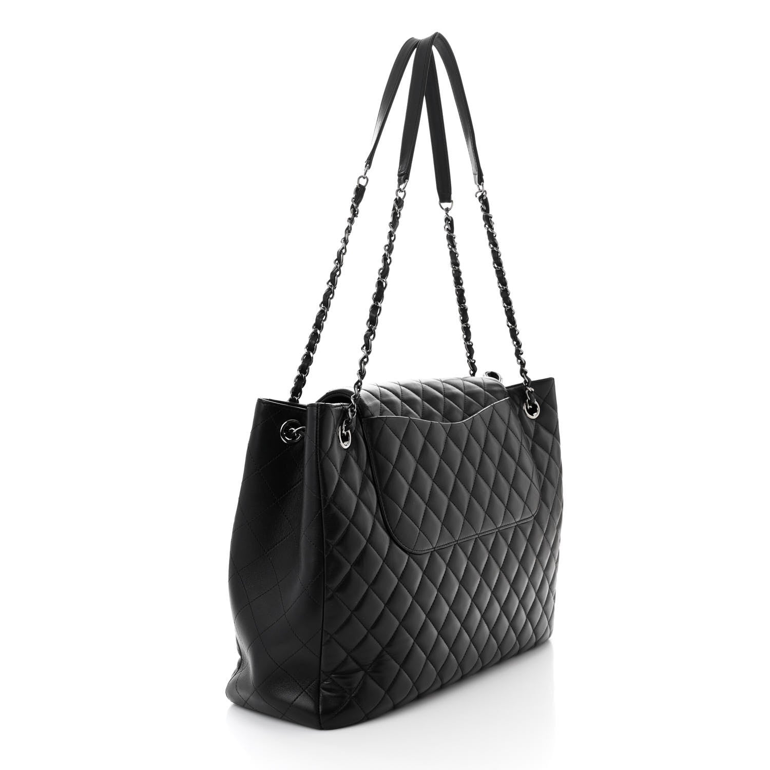 Chanel Lambskin Quilted Front Flap Tote Black 3 of 12