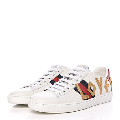 Gucci Calfskin Nappa Web LOVED Embroidered Womens Ace Sneakers 37.5 White Red Flame Notte 3 of 13