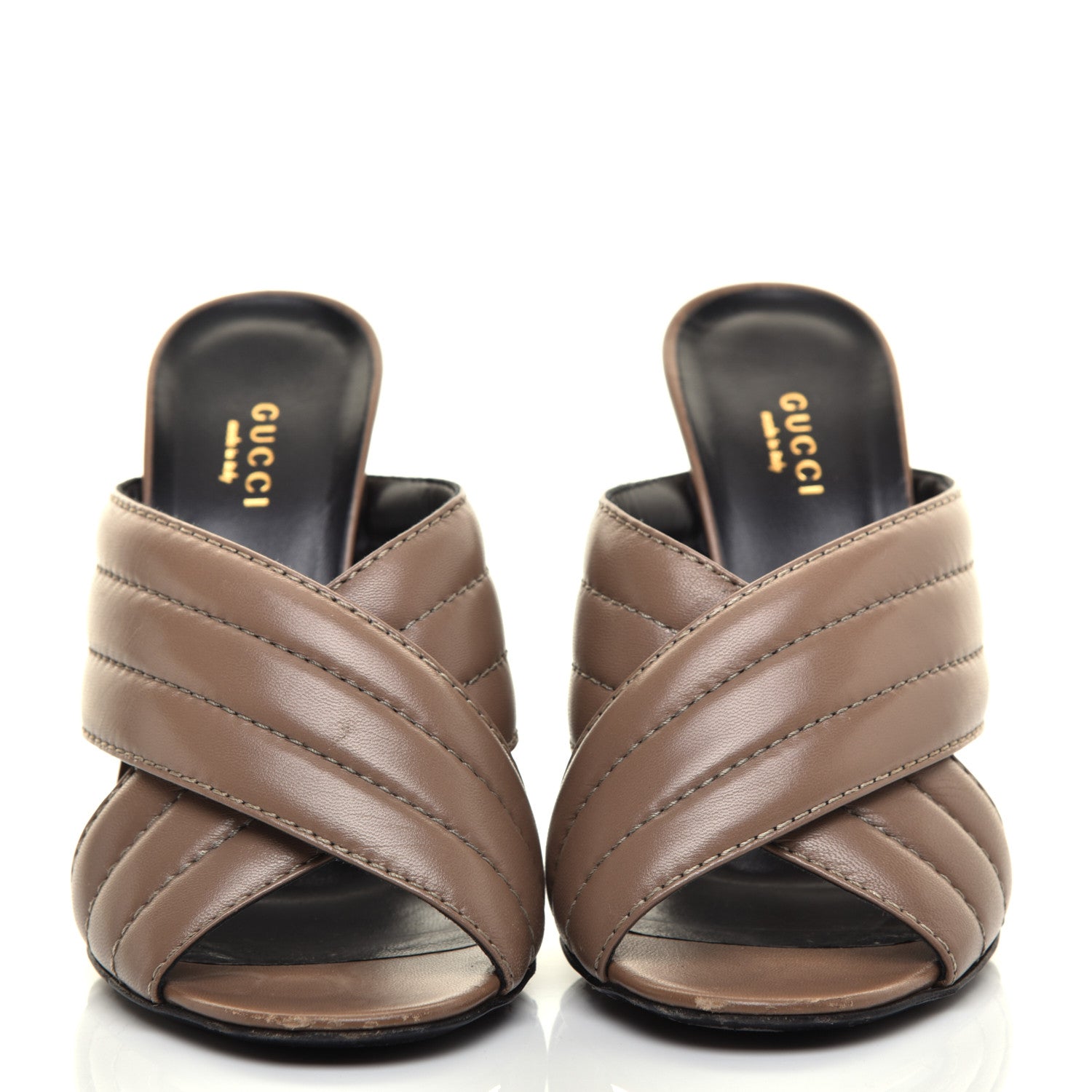 Gucci Malaga Kid Webby Crossover High Heel Slide Sandals 37.5 Porcelain Rose 2 of 8