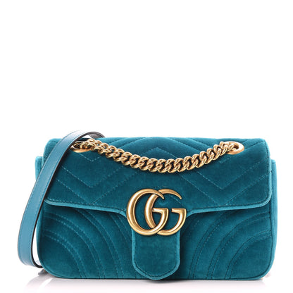 Gucci Velvet Matelasse Mini GG Marmont Shoulder Bag Pavone Cyan 1 of 7