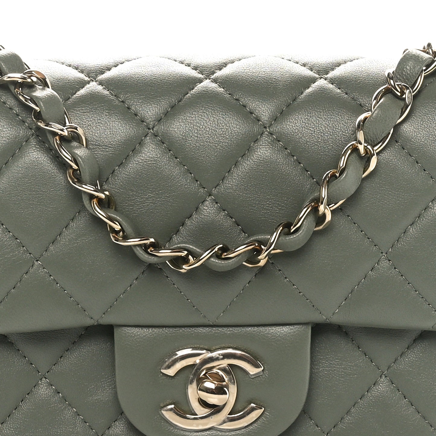 Lambskin Quilted Mini Rectangular Flap Green