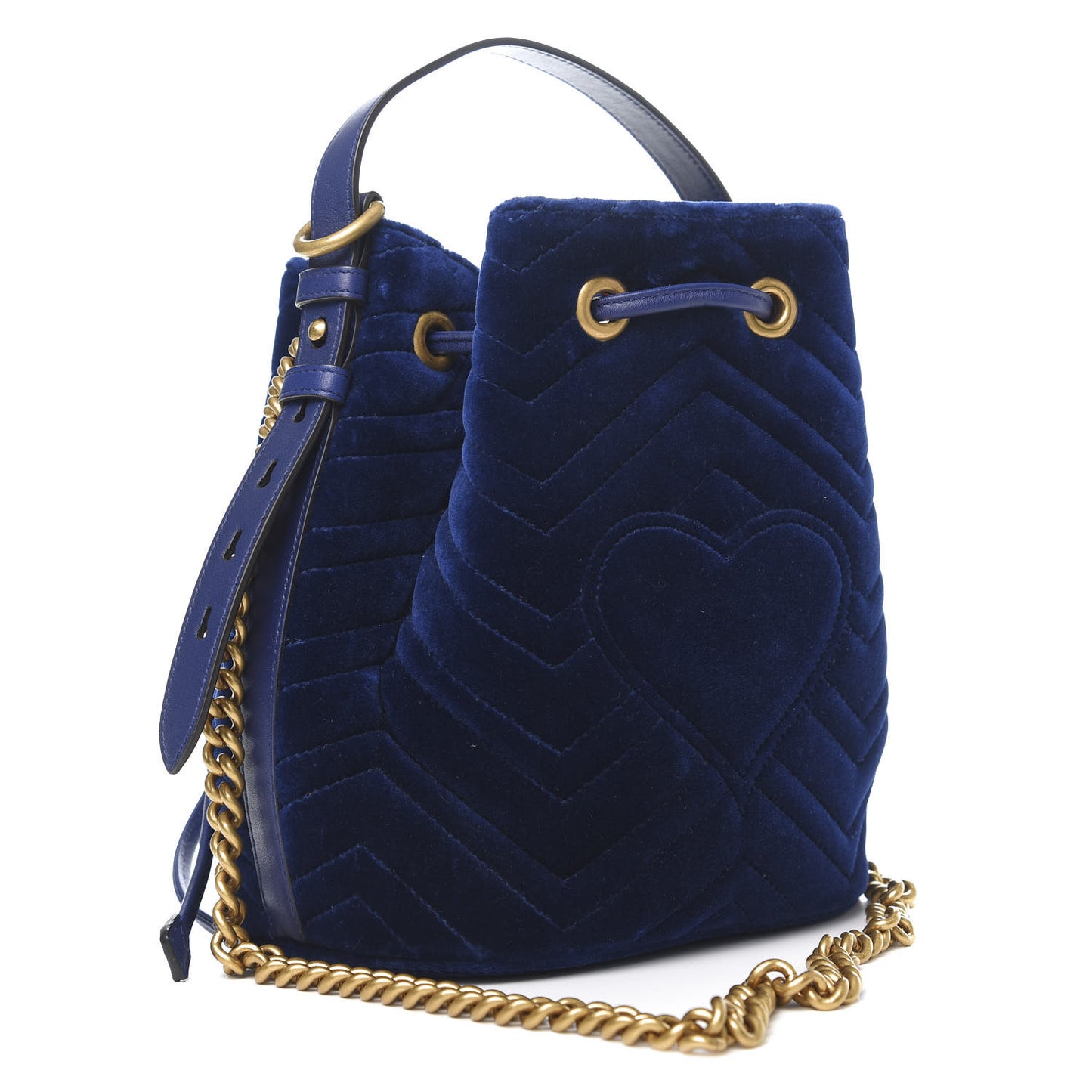 Velvet Matelasse GG Marmont Bucket Bag Cobalt Blue
