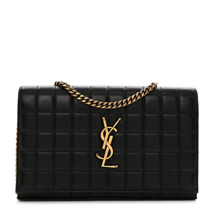 Saint Laurent Lambskin Carre Quilted Cassandre Chain Wallet Black 1 of 12