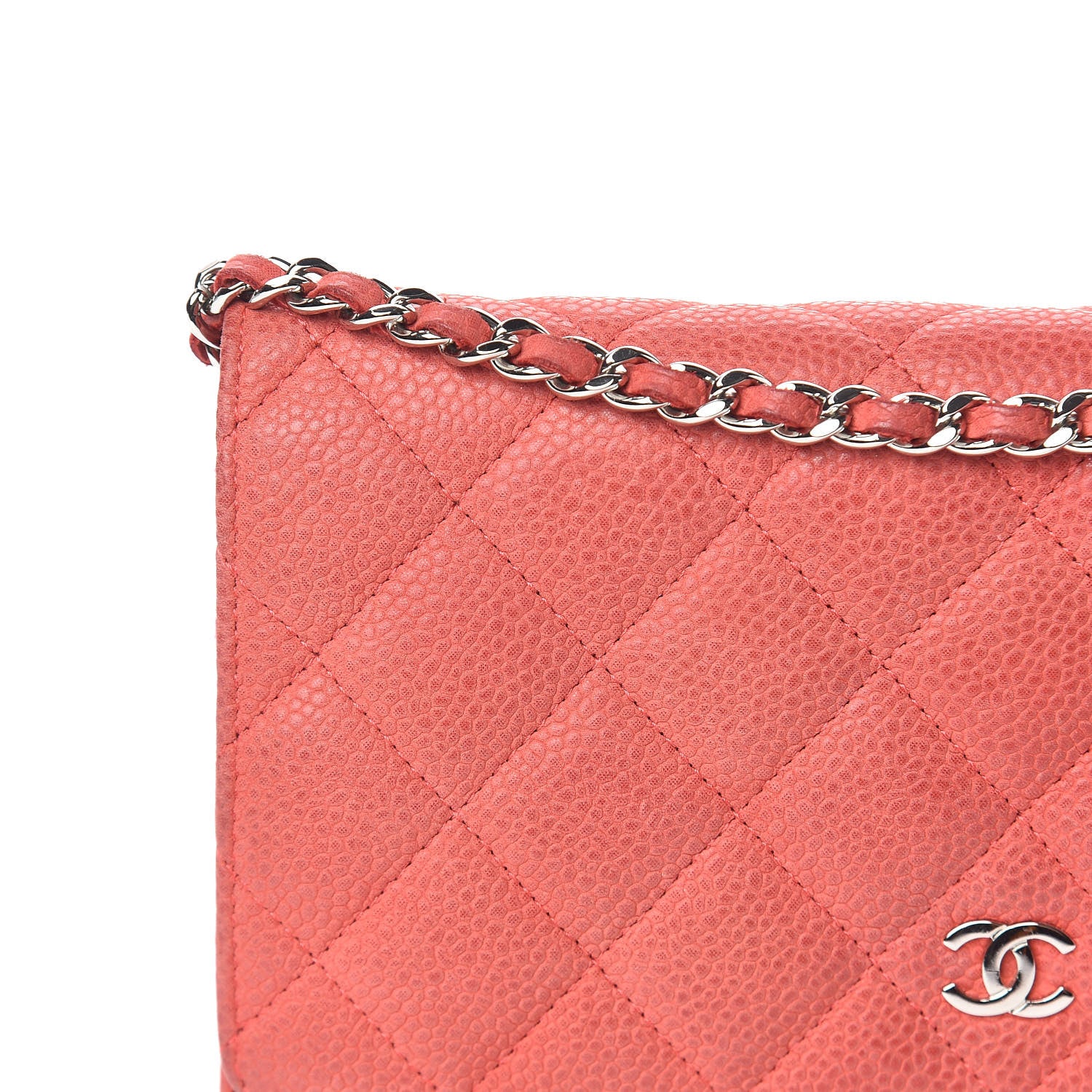 Chanel Iridescent Caviar Quilted Wallet On Chain WOC Coral 10 of 16
