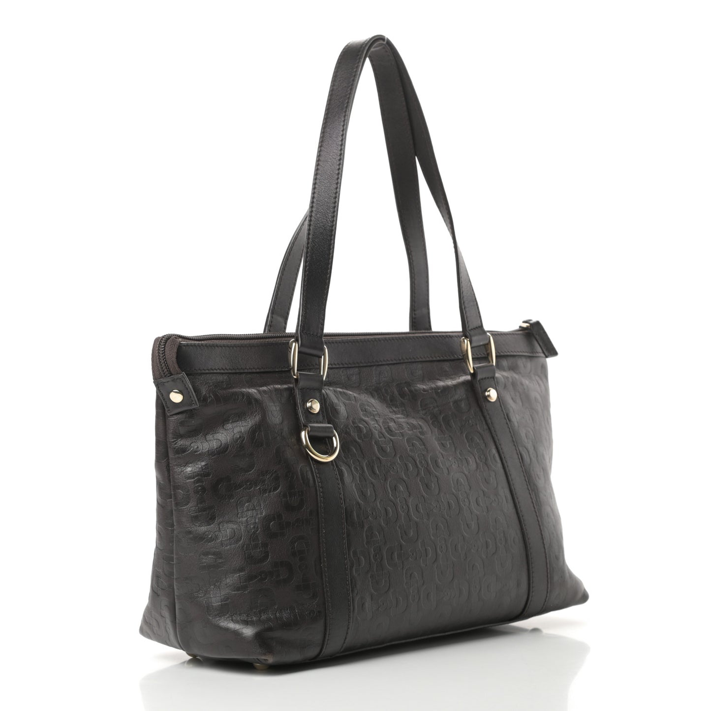 Calfskin Horsebit Embossed Medium Abbey Tote Dark Brown