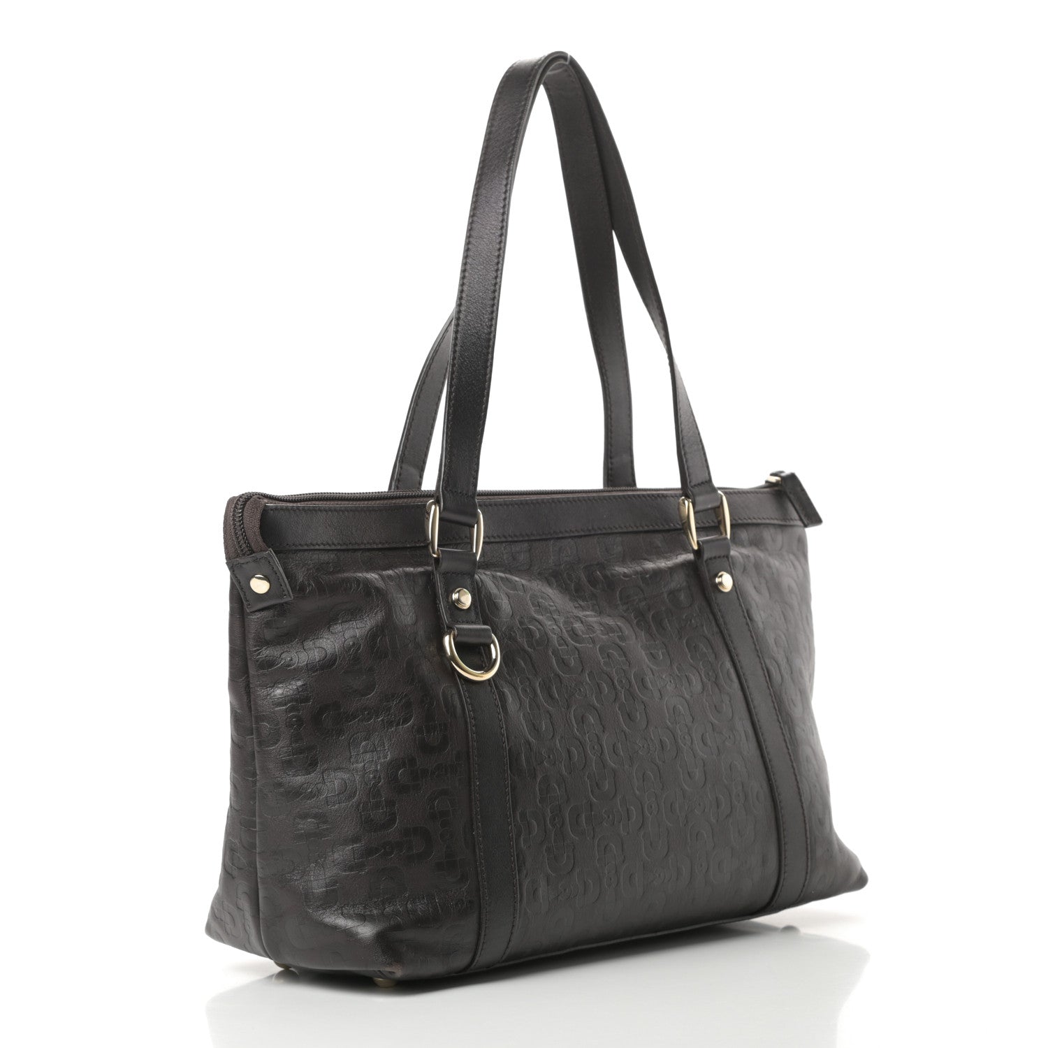 Gucci Calfskin Horsebit Embossed Medium Abbey Tote Dark Brown 3 of 14