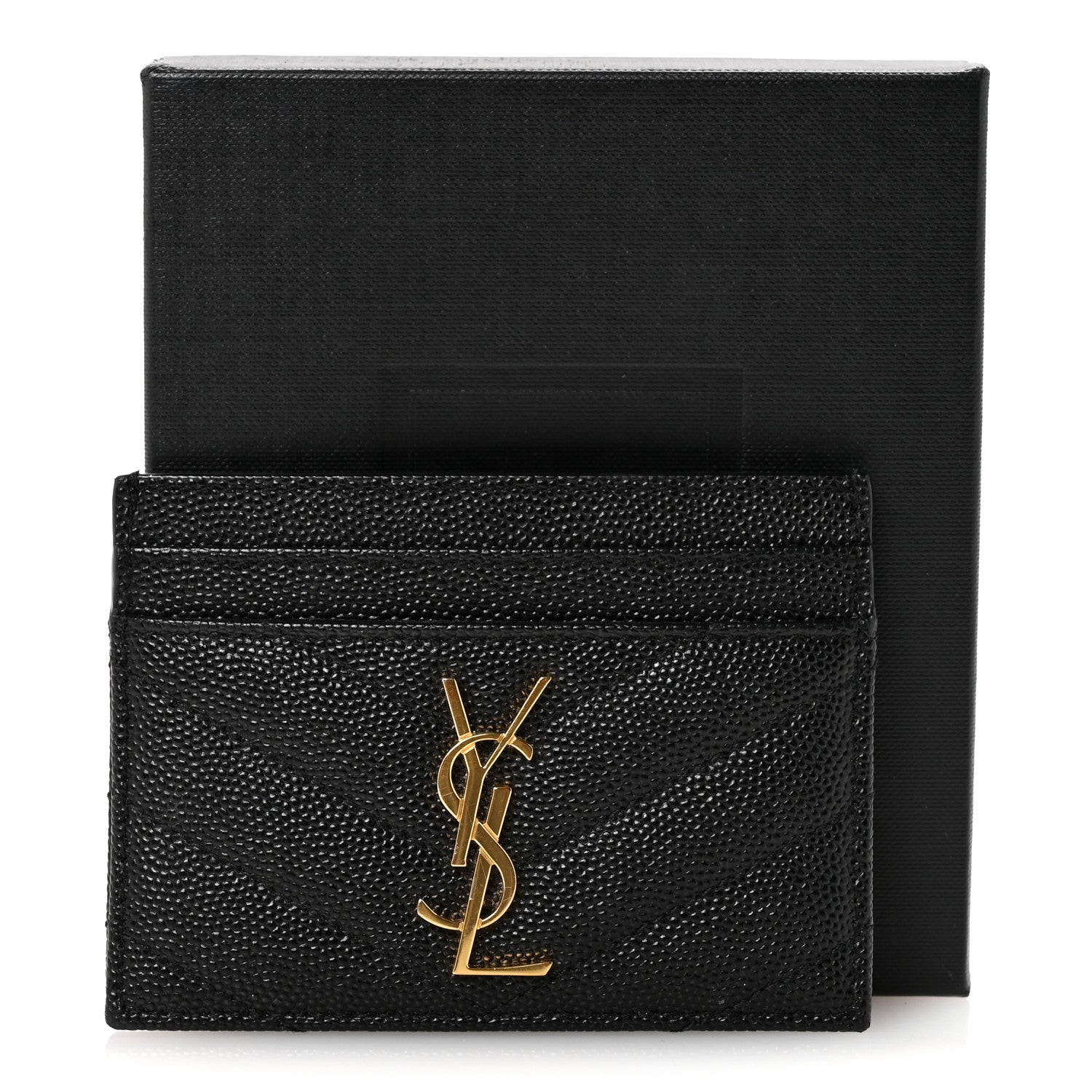 Saint Laurent Grain De Poudre Matelasse Chevron Monogram Credit Card Case Black 7 of 7