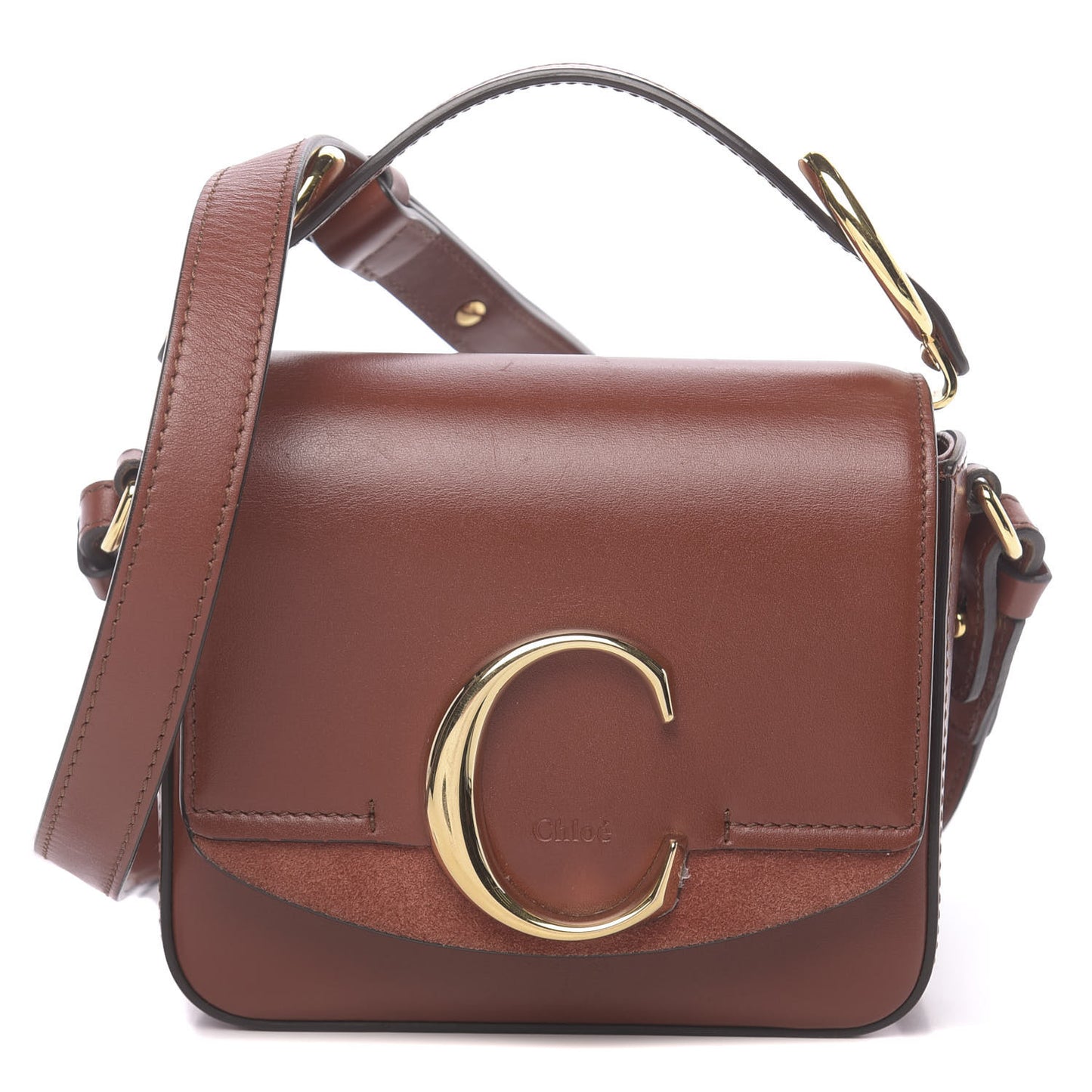 Shiny Calfskin Suede Mini C Bag Sepia Brown