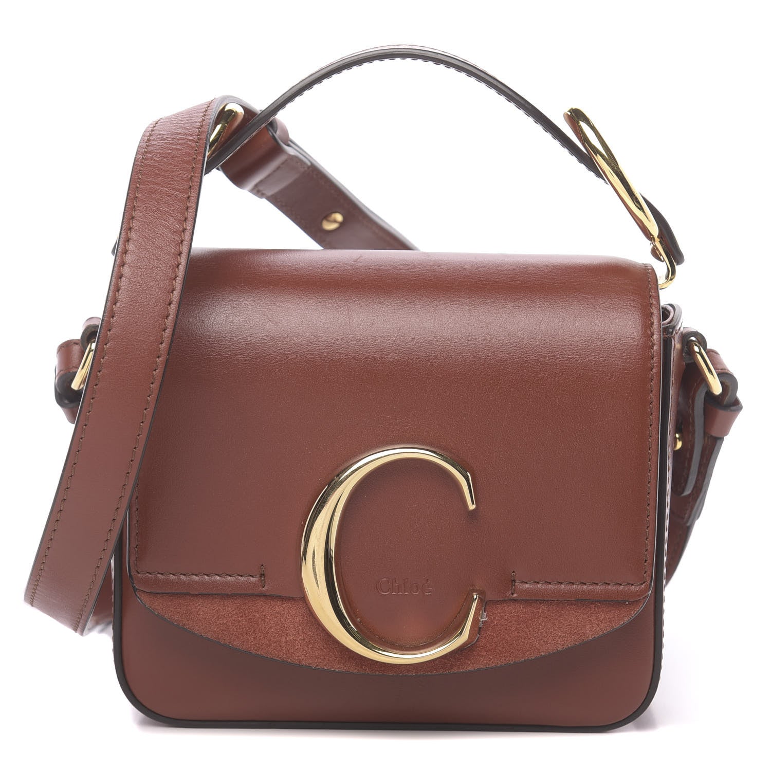 Chloe Shiny Calfskin Suede Mini C Bag Sepia Brown 1 of 12
