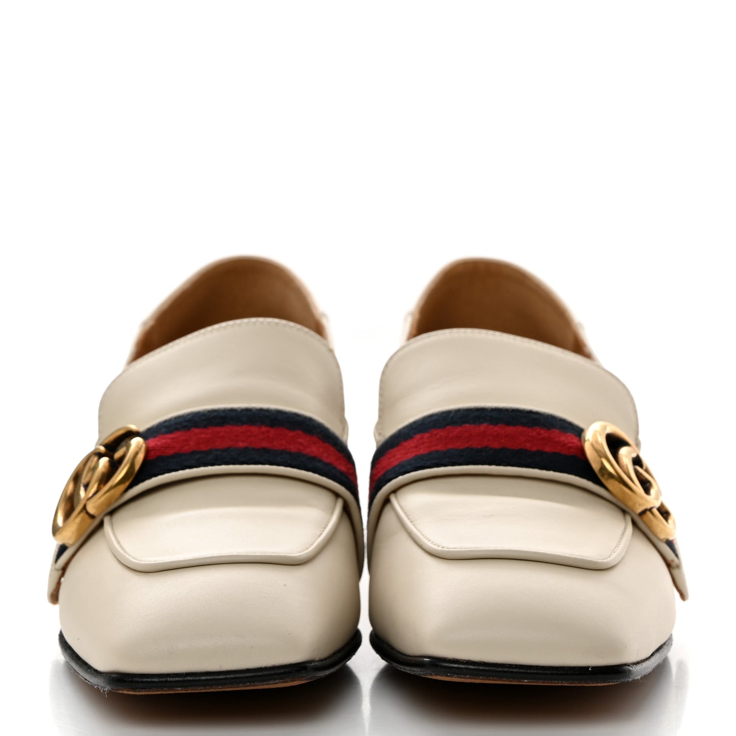 Betis Glamour Calfskin Web Pearl Embellished Peyton 35mm Loafer Pumps 37 Mystic White