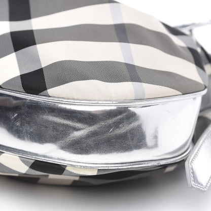 Burberry Metallic Beat Check Small Brooklyn Hobo Silver Black 10 of 14