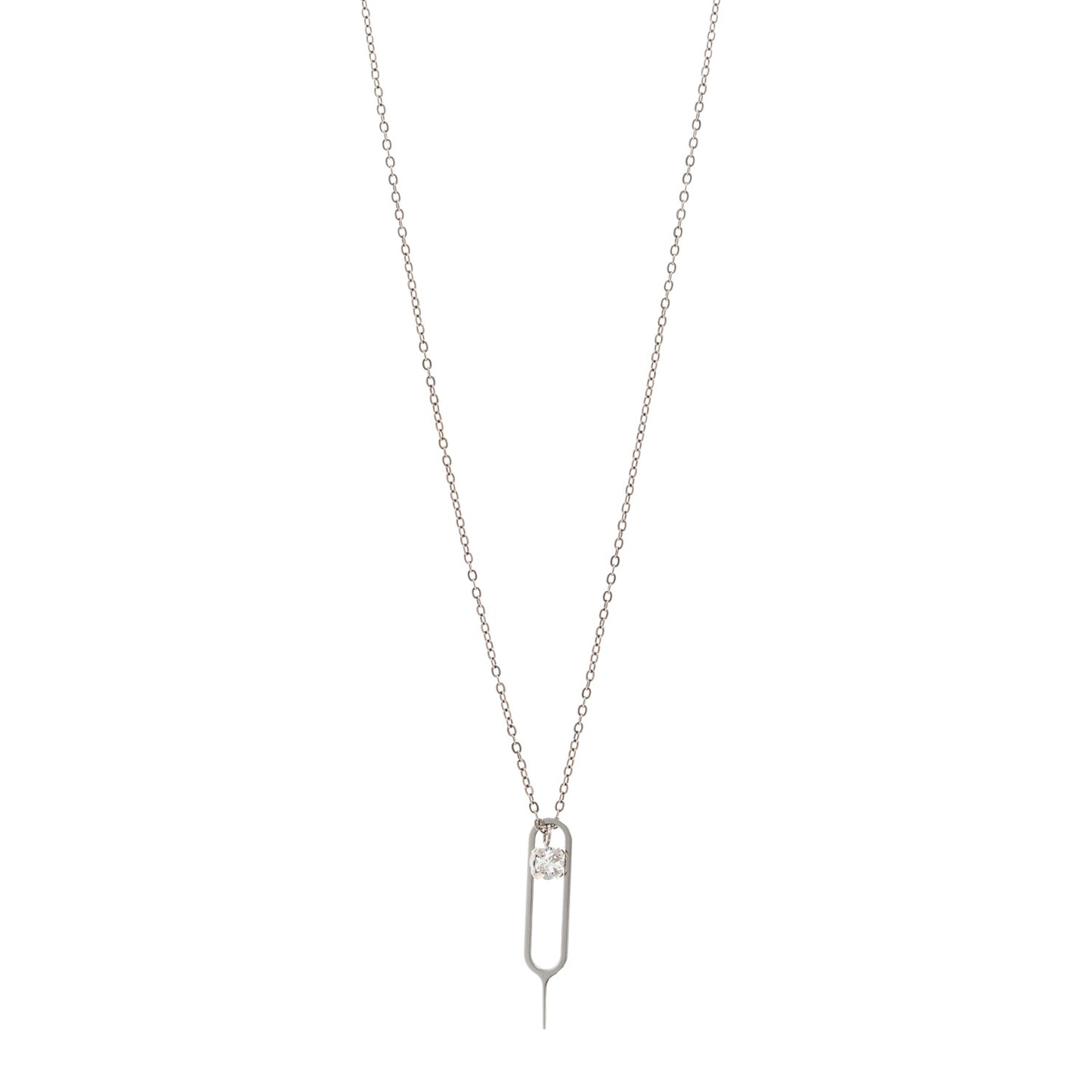 Metal Crystal Sim Key Pendant Necklace Silver