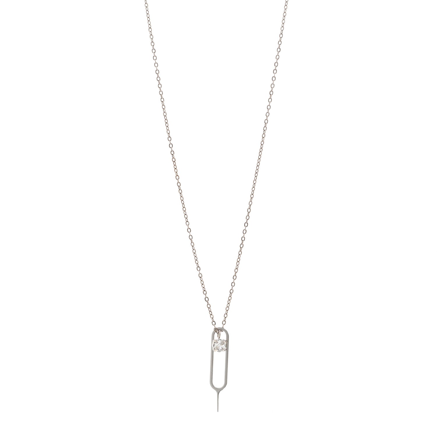 Saint Laurent Metal Crystal Sim Key Pendant Necklace Silver 1 of 6