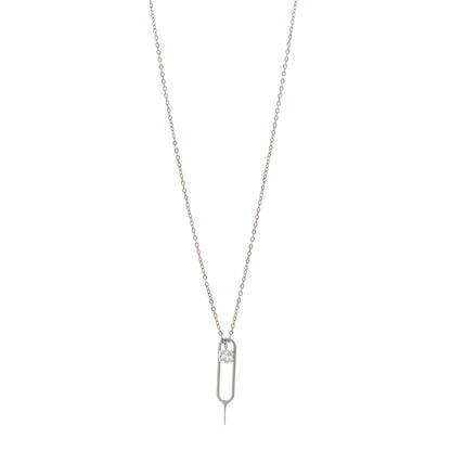 Saint Laurent Metal Crystal Sim Key Pendant Necklace Silver 1 of 6