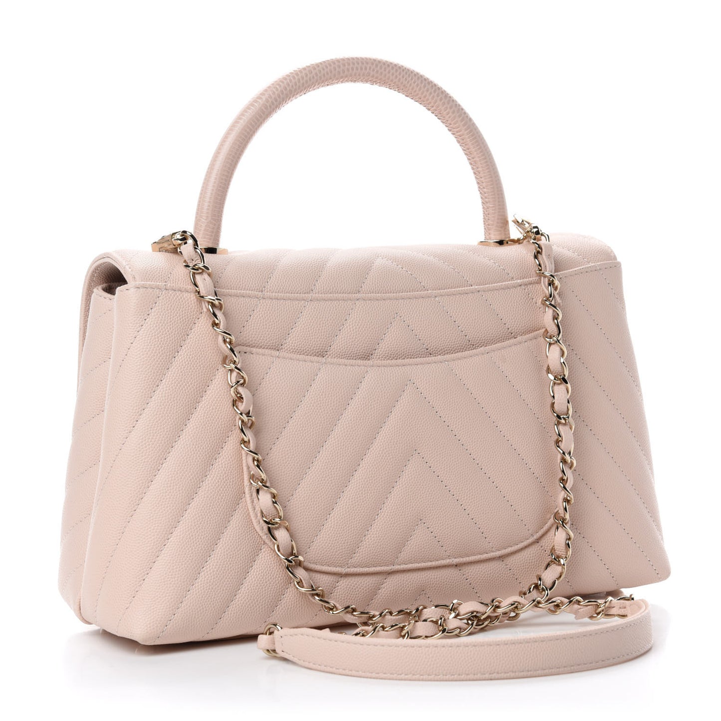 Caviar Chevron Quilted Small Coco Handle Flap Beige