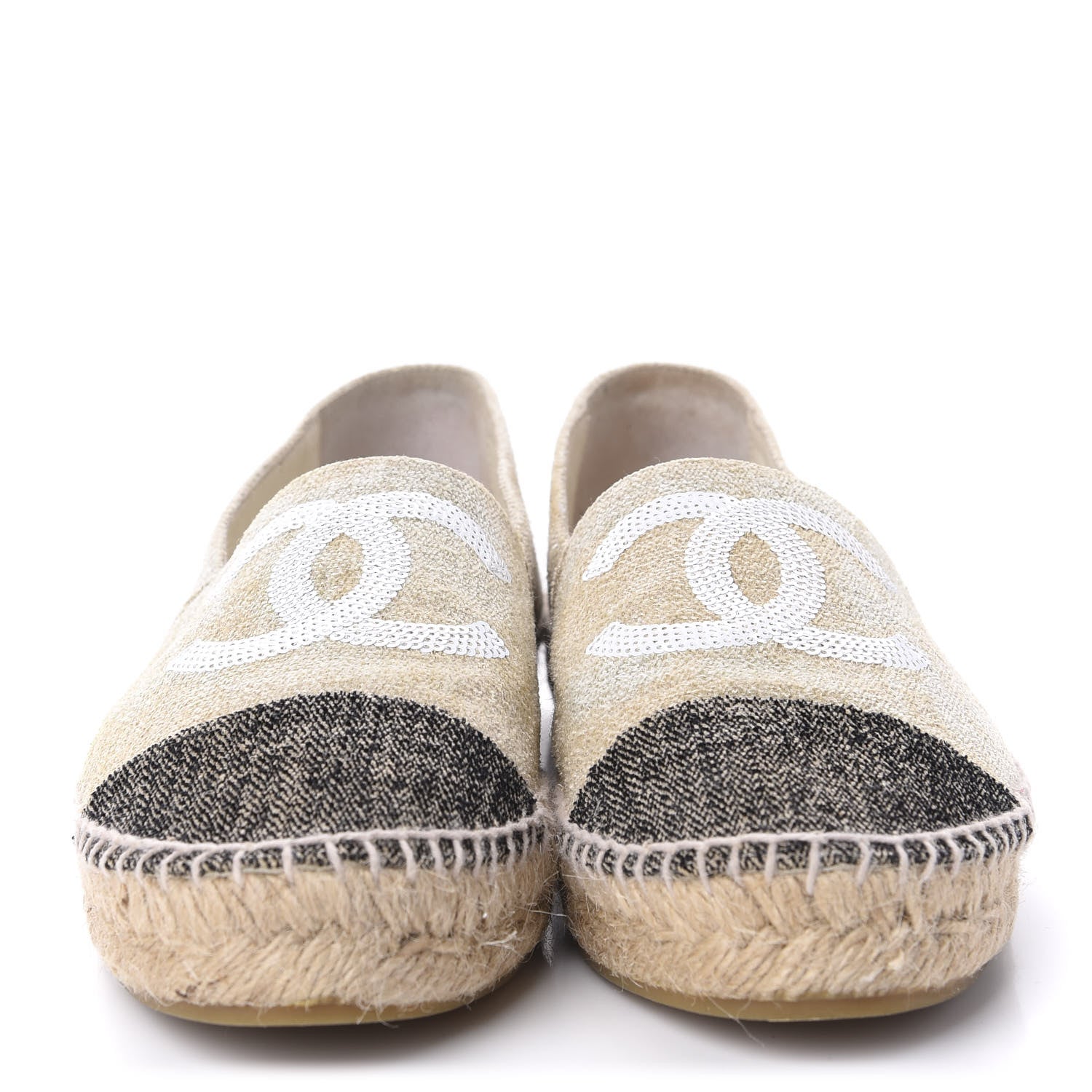Chanel Toile Sequin CC Espadrilles 41 Beige Black 2 of 13