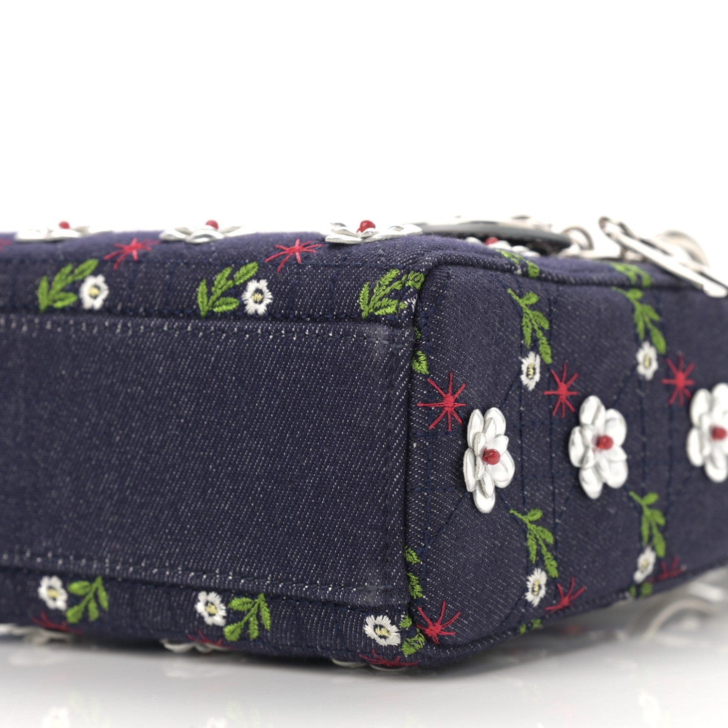 Christian Dior Denim Cannage Floral Embroidered Mini Lady Dior Blue 10 of 12