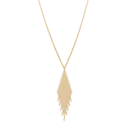 Tiffany 18K Yellow Gold Cultured Pearl Elsa Peretti Mesh Fringe Pendant Necklace 1 of 5