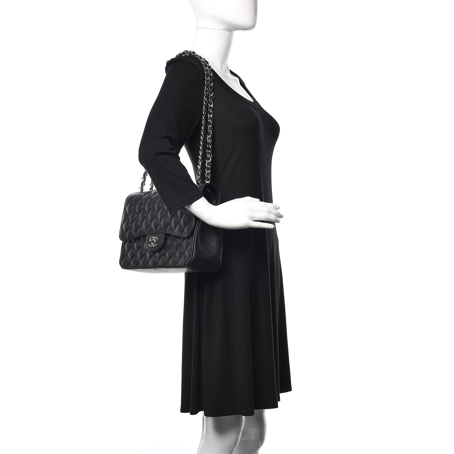 Caviar Quilted Jumbo Double Flap Black