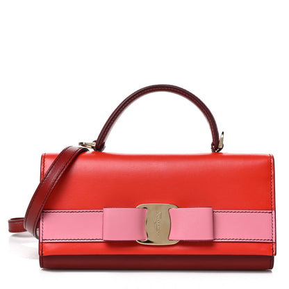 Salvatore Ferragamo Calfskin Vara Bow Top Handle Wallet On Strap Red Pink 1 of 6