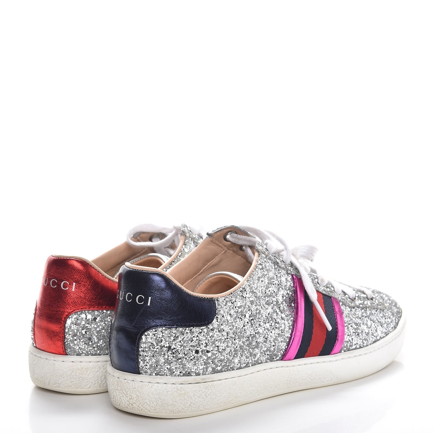 Gucci Glitter Web Ace Sneakers 36.5 Silver 4 of 12