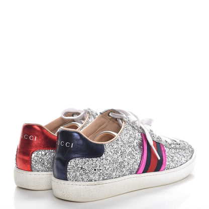 Gucci Glitter Web Ace Sneakers 36.5 Silver 4 of 12