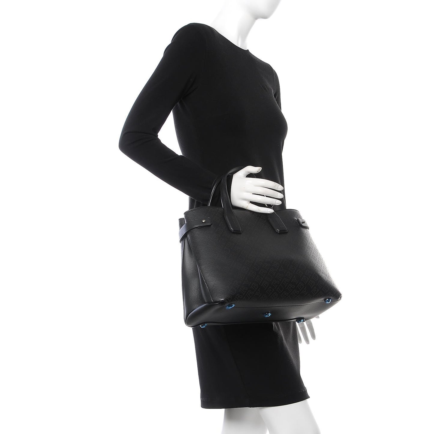 Calfskin Perforated Medium Banner Tote Black
