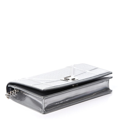 Christian Dior Metallic Patent Micro-Cannage Diorama Wallet on Chain Pouch Silver 3 of 8