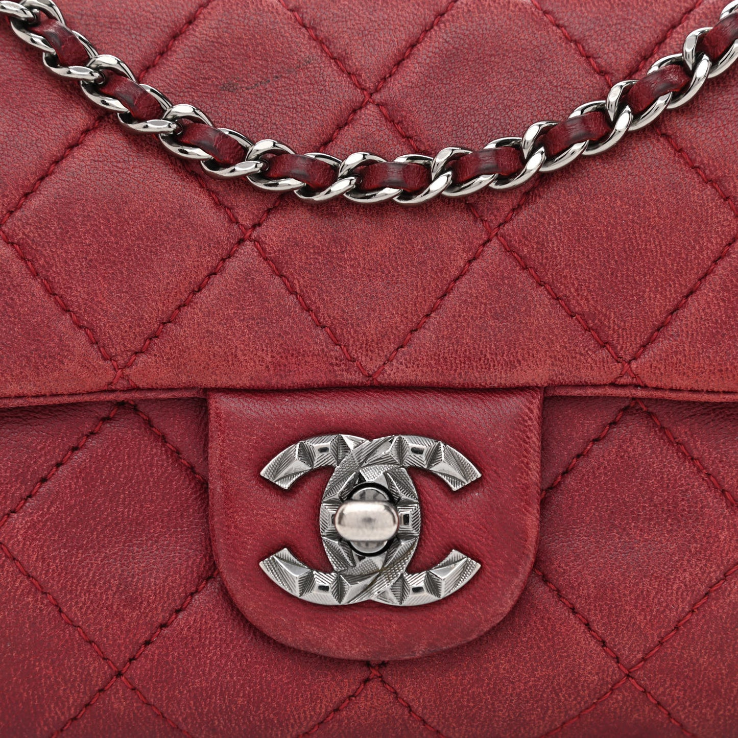 Lambskin Quilted Mini Mineral Nights Flap Crossbody Bag Dark Red