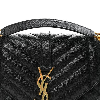 Saint Laurent Grain De Poudre Textured Mixed Matelasse Triquilt Medium Monogram Satchel Black 7 of 10