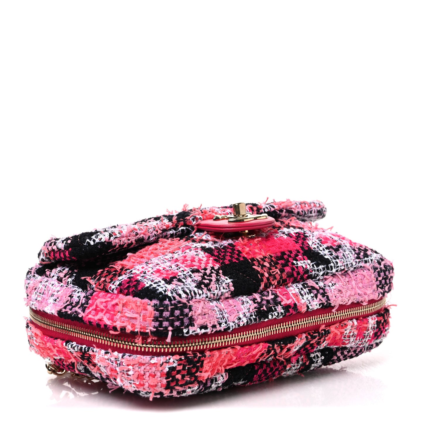 Tweed Sequins CC Logo Coco Beach Convertible Flap Tote Pink Multicolor