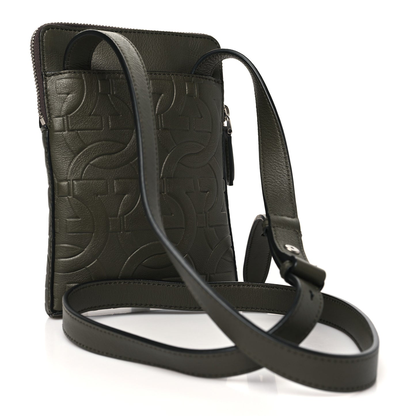 Calfskin Embossed Gancini Crossbody Green