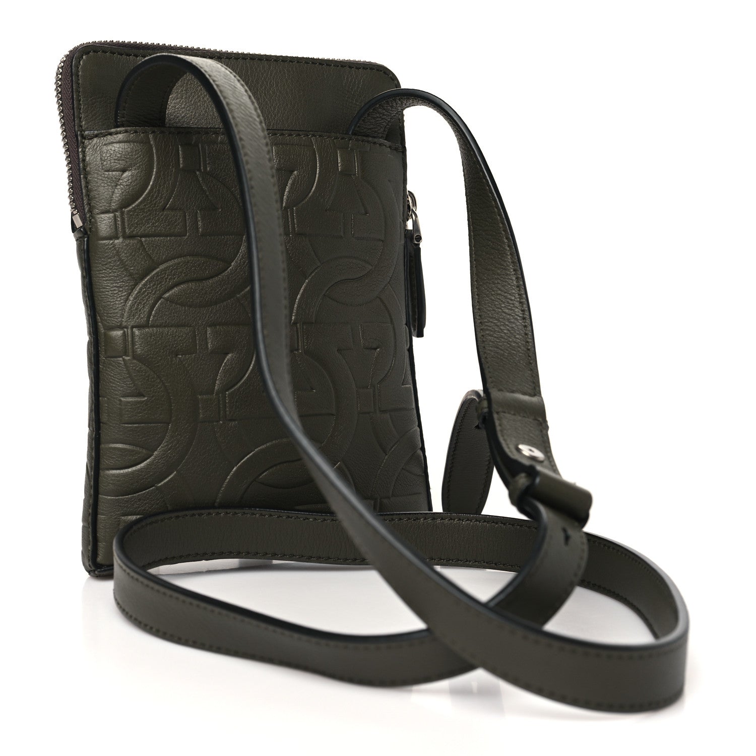 Salvatore Ferragamo Calfskin Embossed Gancini Crossbody Green 3 of 9