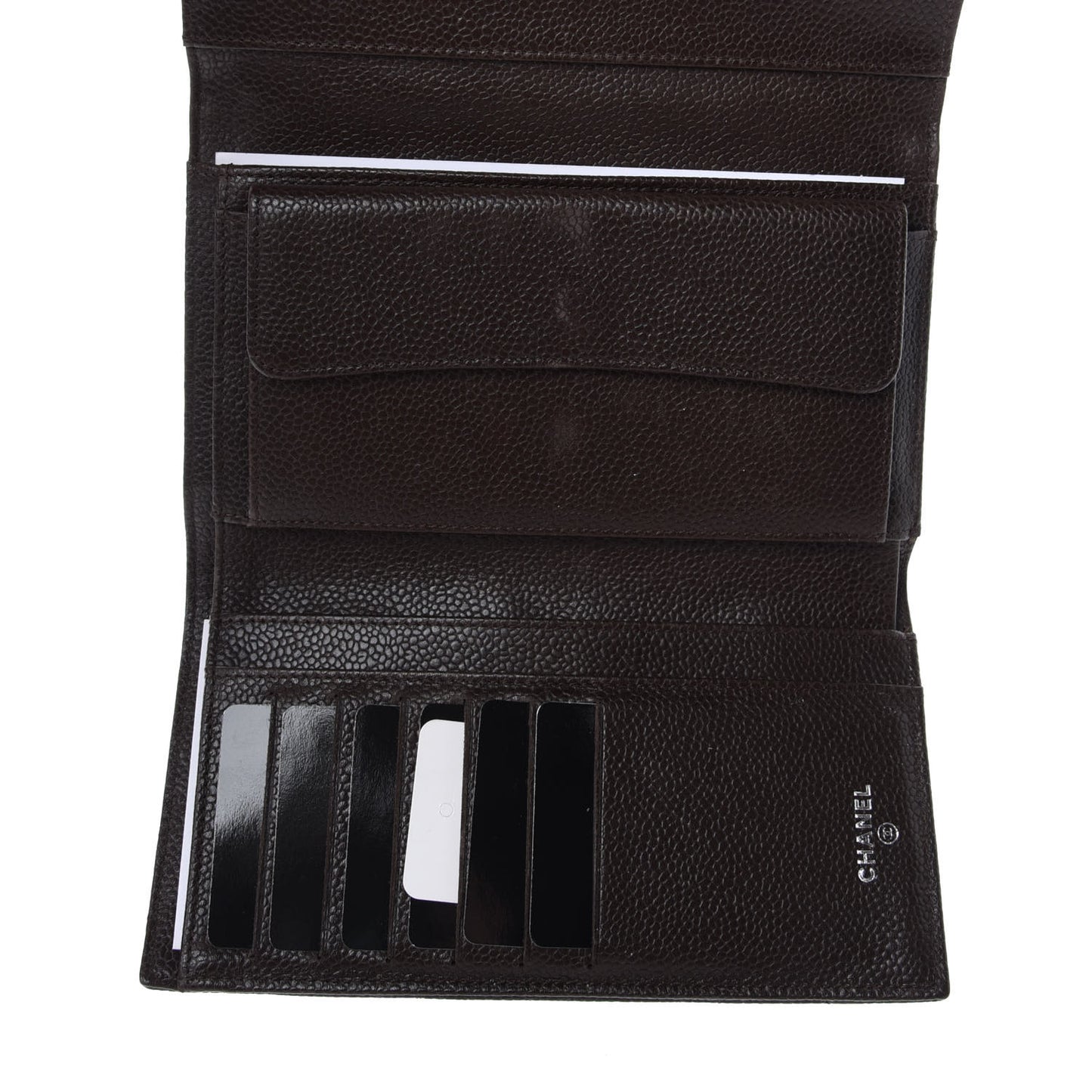 Caviar Quilted Large Flap Wallet Dark Brown