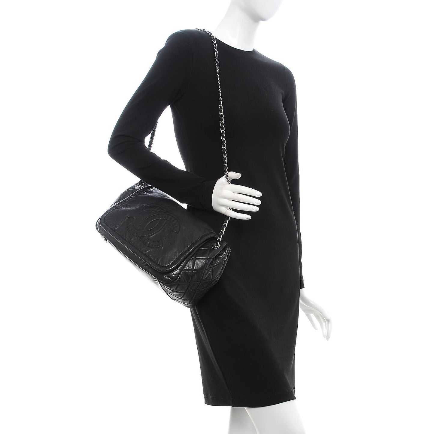 Lambskin Medium Rock and Chain Flap Black