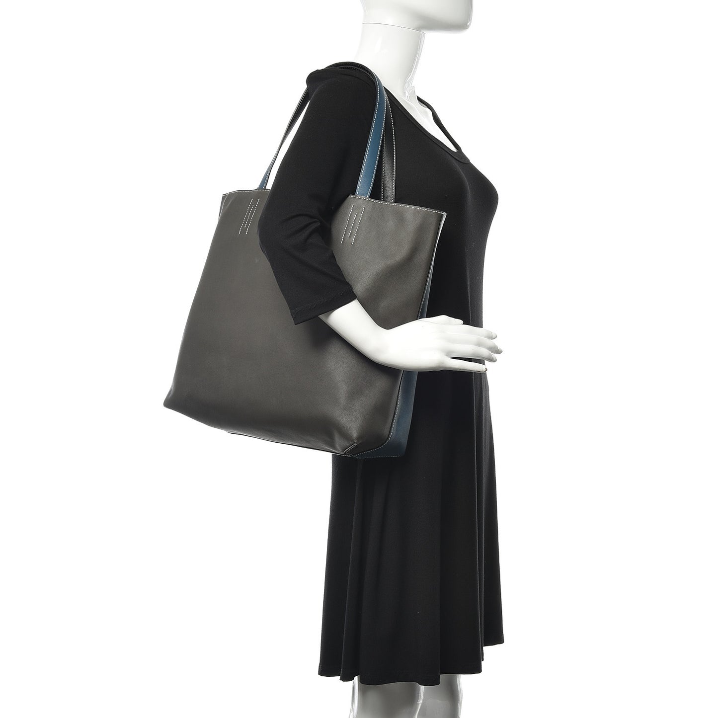 Veau Sikkim Double Sens 36 Reversible Tote Graphite Black Bleu Thalassa