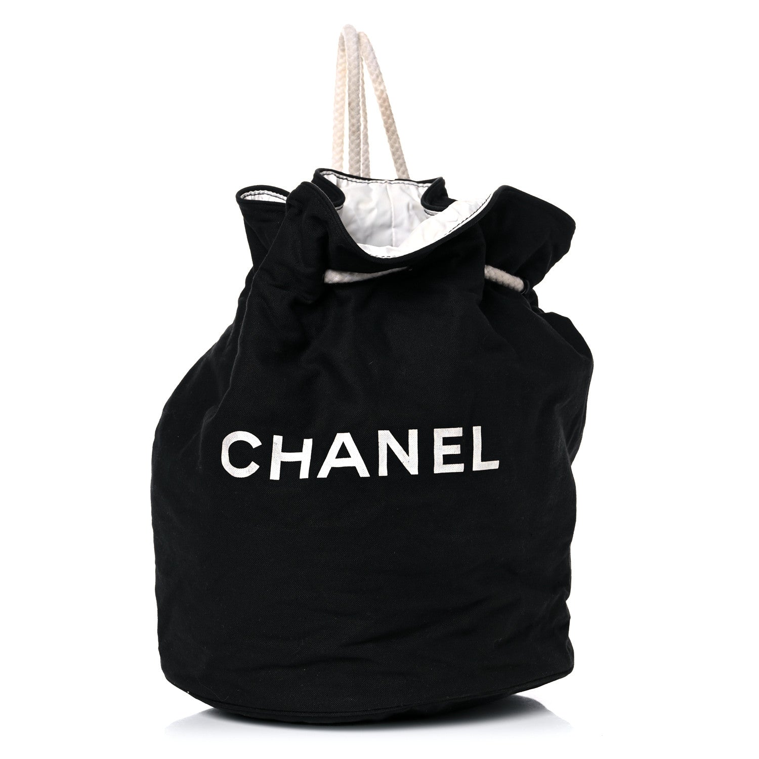 Chanel Canvas Drawstring Backpack Black White 1 of 17