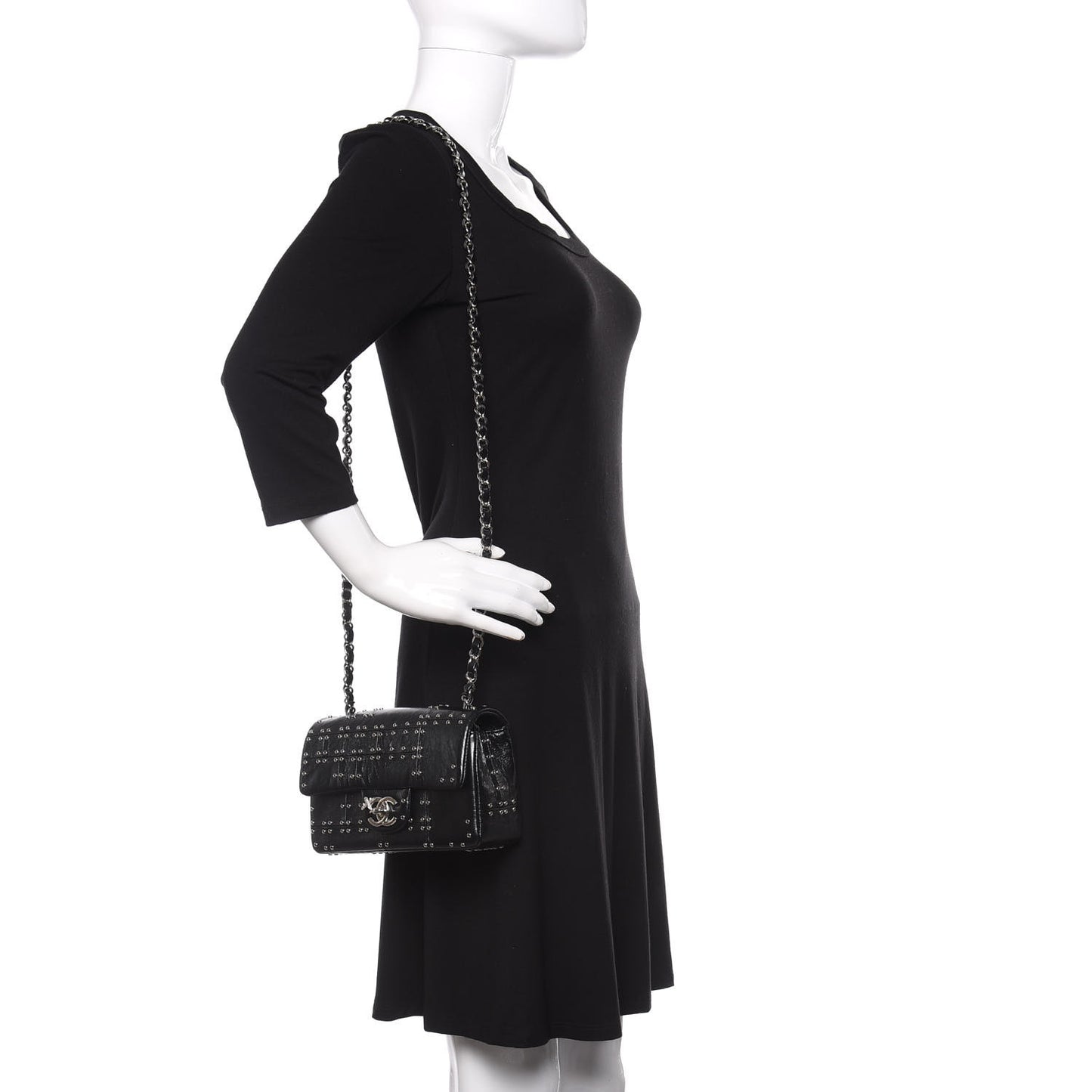 Glazed Calfskin Grommet Embellished Mini Airline Rectangular Flap Black