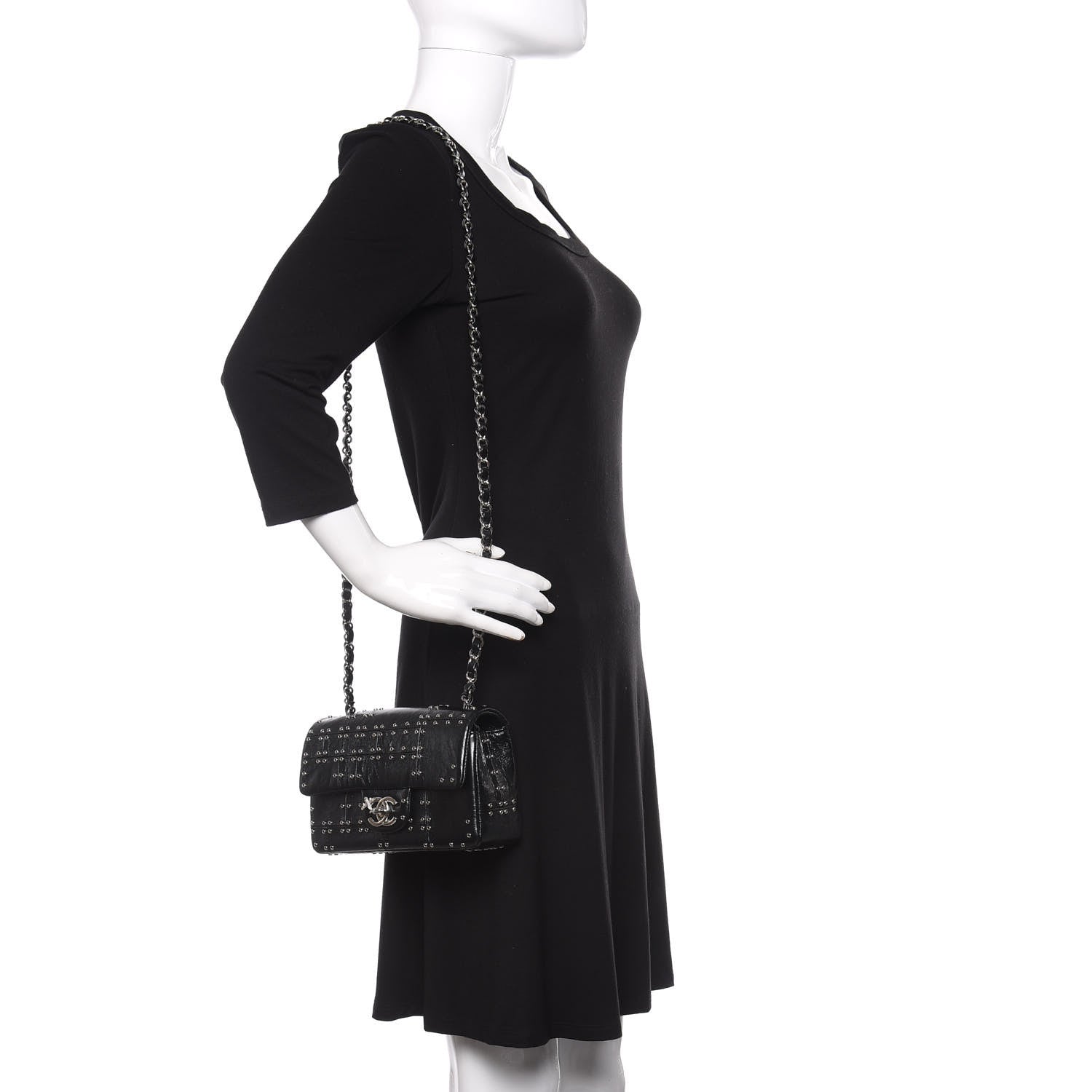 Chanel Glazed Calfskin Grommet Embellished Mini Airline Rectangular Flap Black 2 of 9