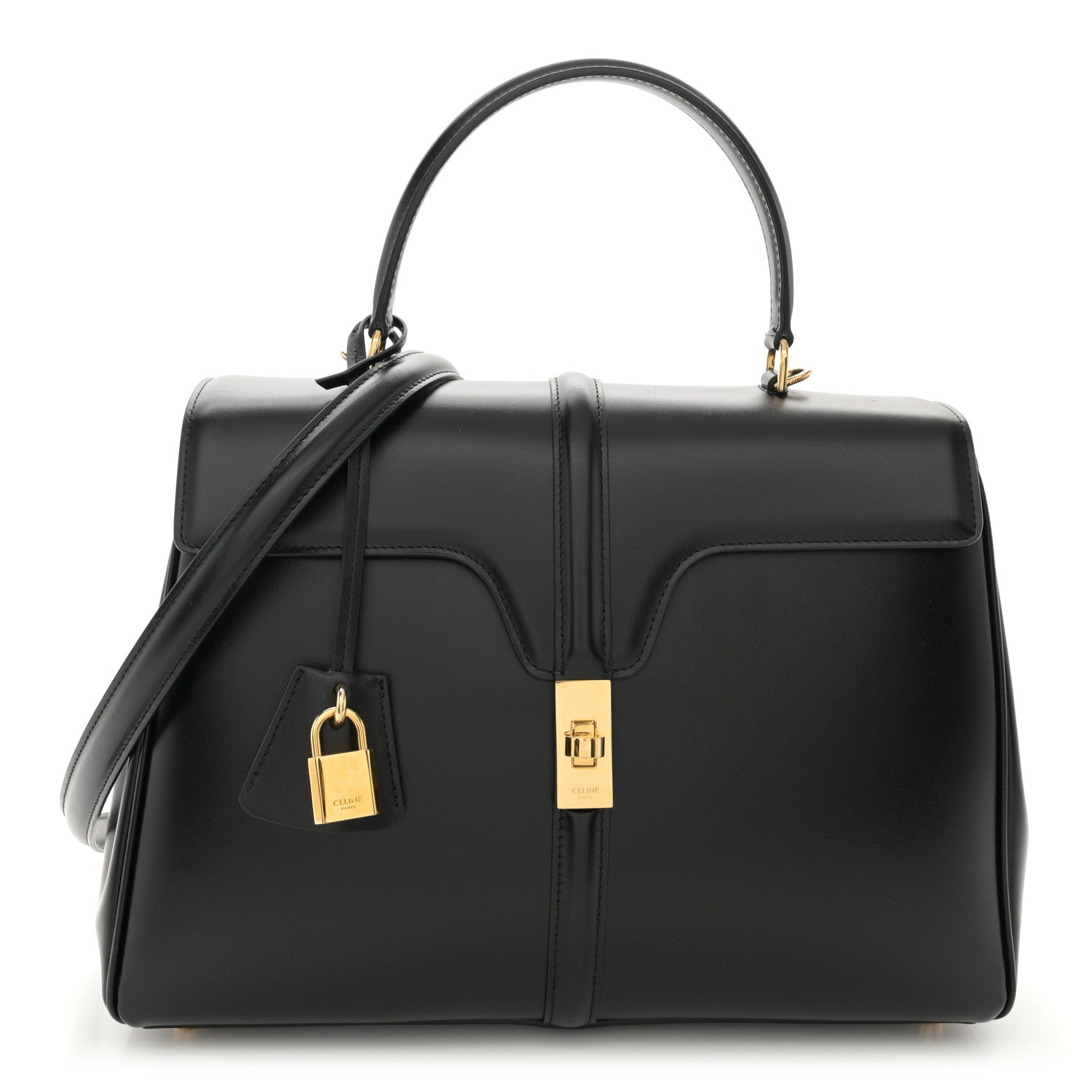 Celine Grained Calfskin Classique 16 Top Handle Bag Black 1 of 12