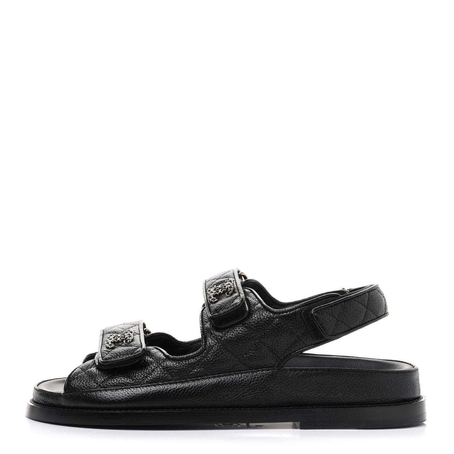 Grained Calfskin Velcro Dad Sandals 36 Black