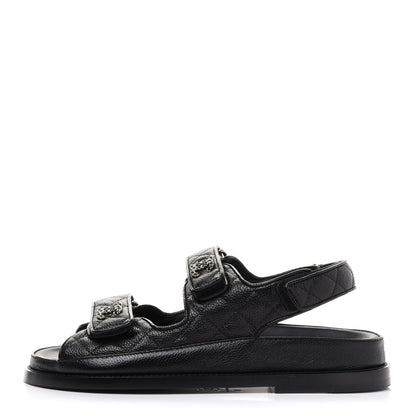 Chanel Grained Calfskin Velcro Dad Sandals 36 Black 1 of 10