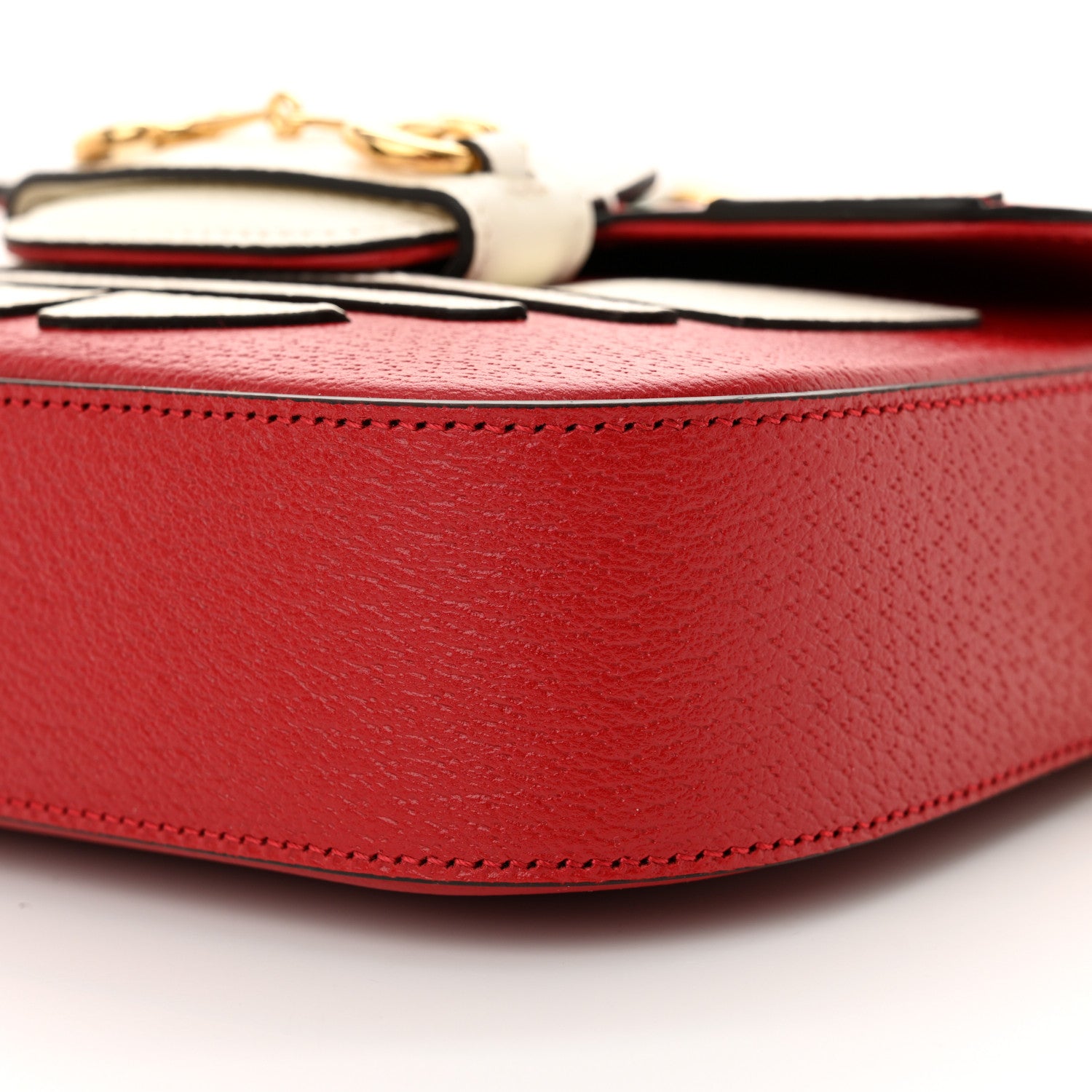 Gucci X ADIDAS Textured Dollar Calfskin Web Trefoil Mini Horsebit 1955 Shoulder Bag Hibiscus Red Off White 10 of 10