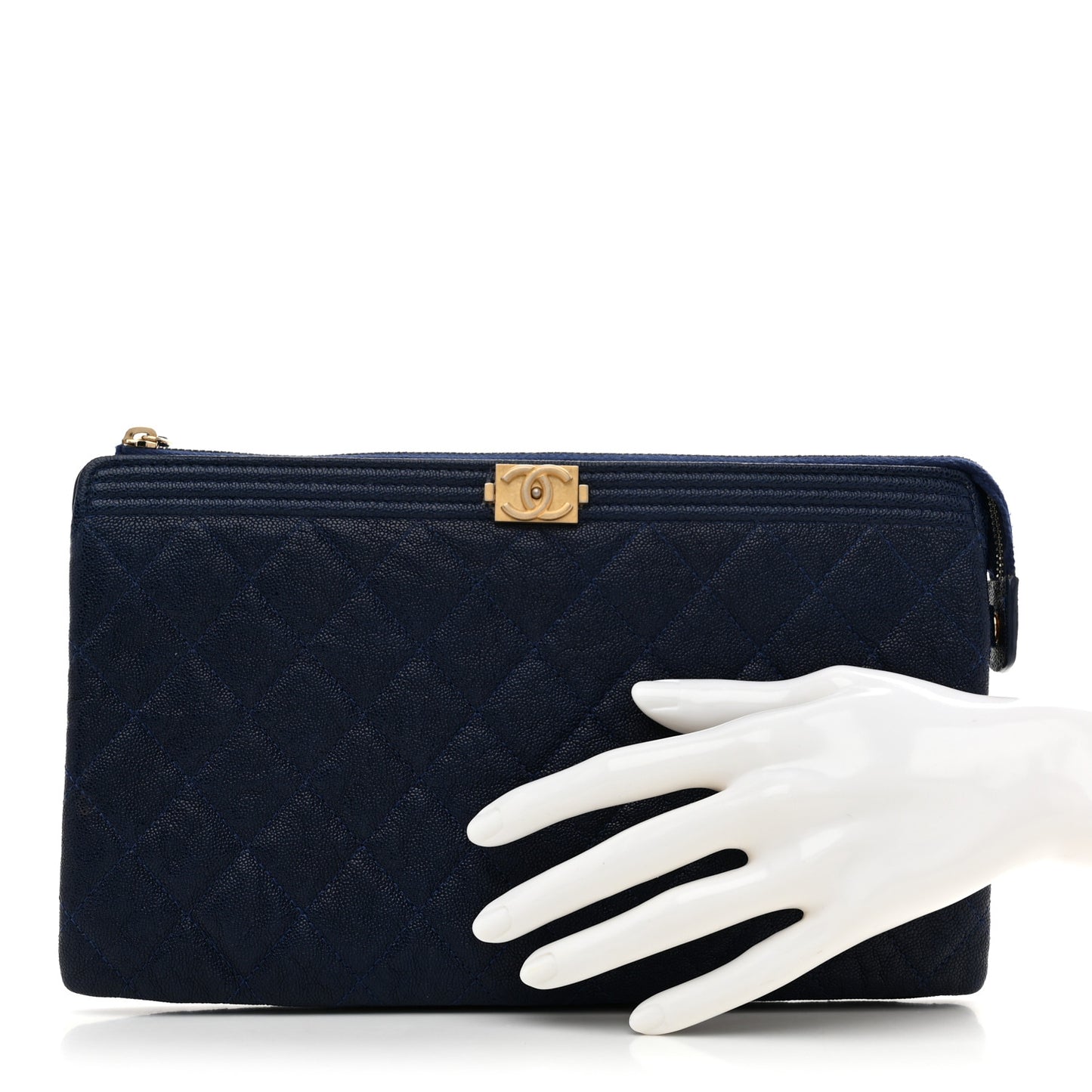 Caviar Quilted Small Zipped Boy Pouch Navy