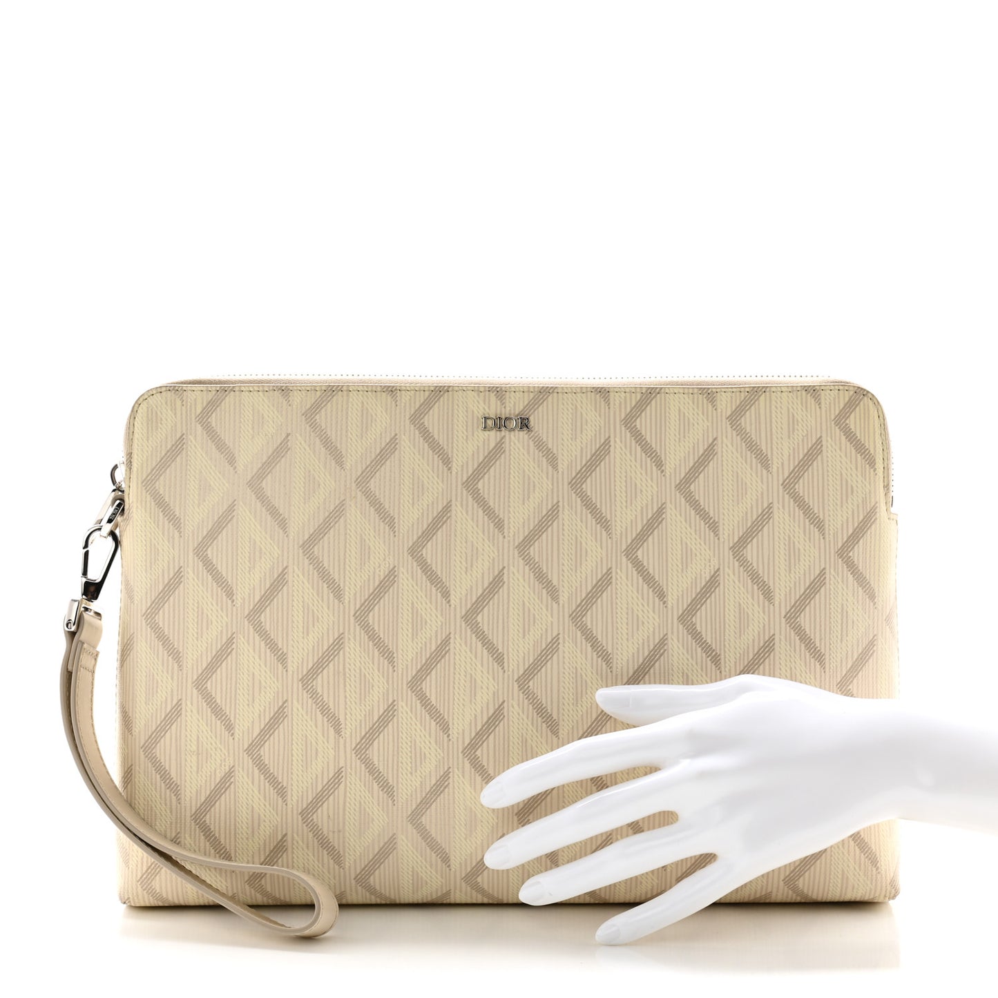 Coated Canvas CD Diamond Pouch Natural