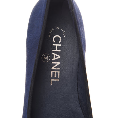 Chanel Suede Cap Toe CC Ballerina Flats 35.5 Blue Black 9 of 10