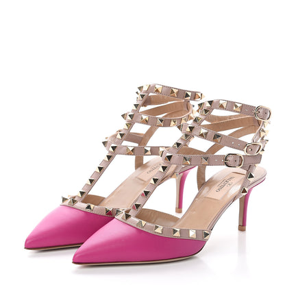 Valentino Garavani Nappa Rockstud Ankle Strap Low Heel Pumps 37 Fuchsia Poudre 3 of 7