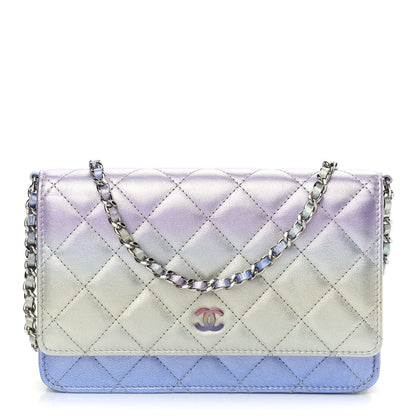 Chanel Gradient Metallic Calfskin Quilted Wallet On Chain WOC Silver Blue Yellow Purple 1 of 10