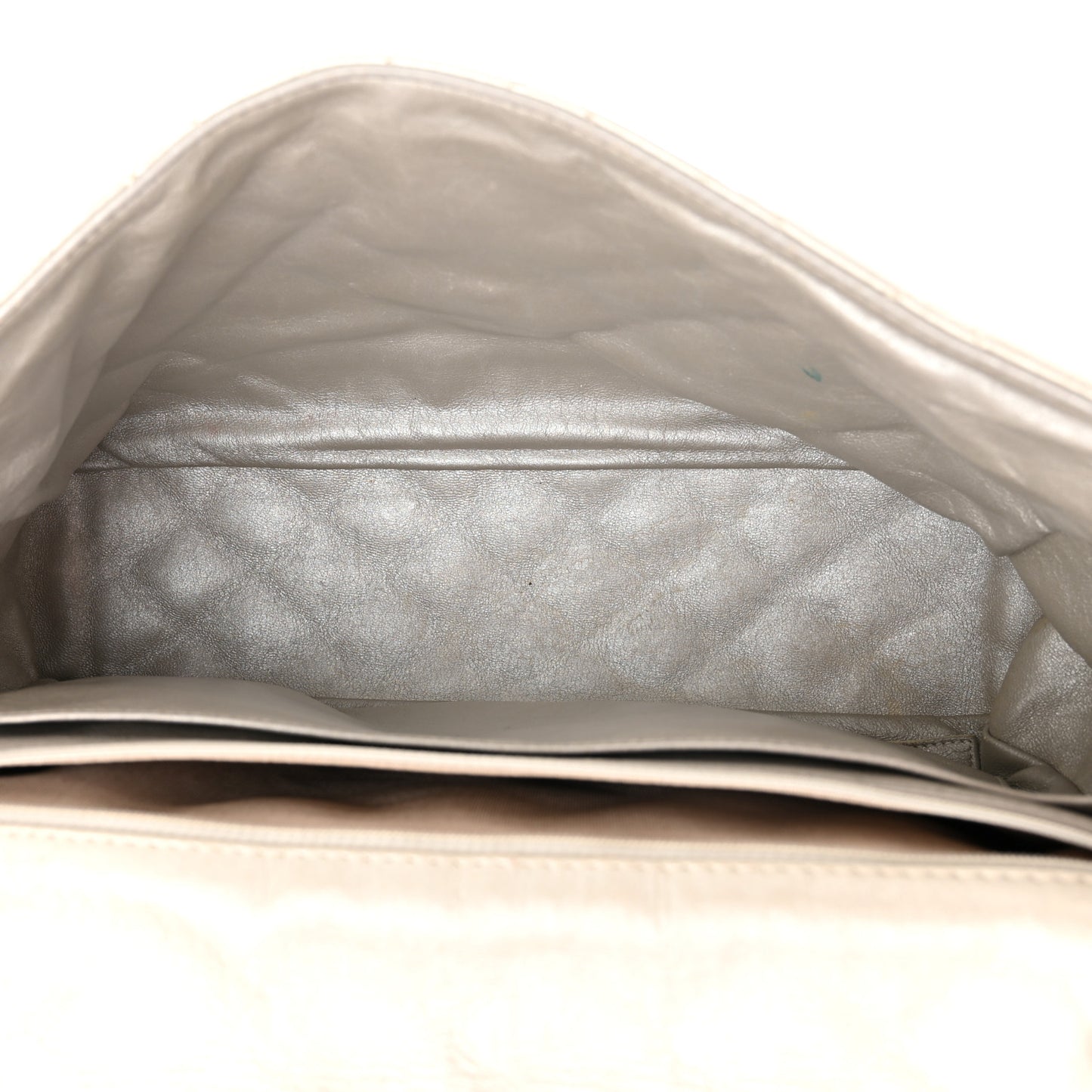 Metallic Lambskin Quilted Maxi Single Flap Silver