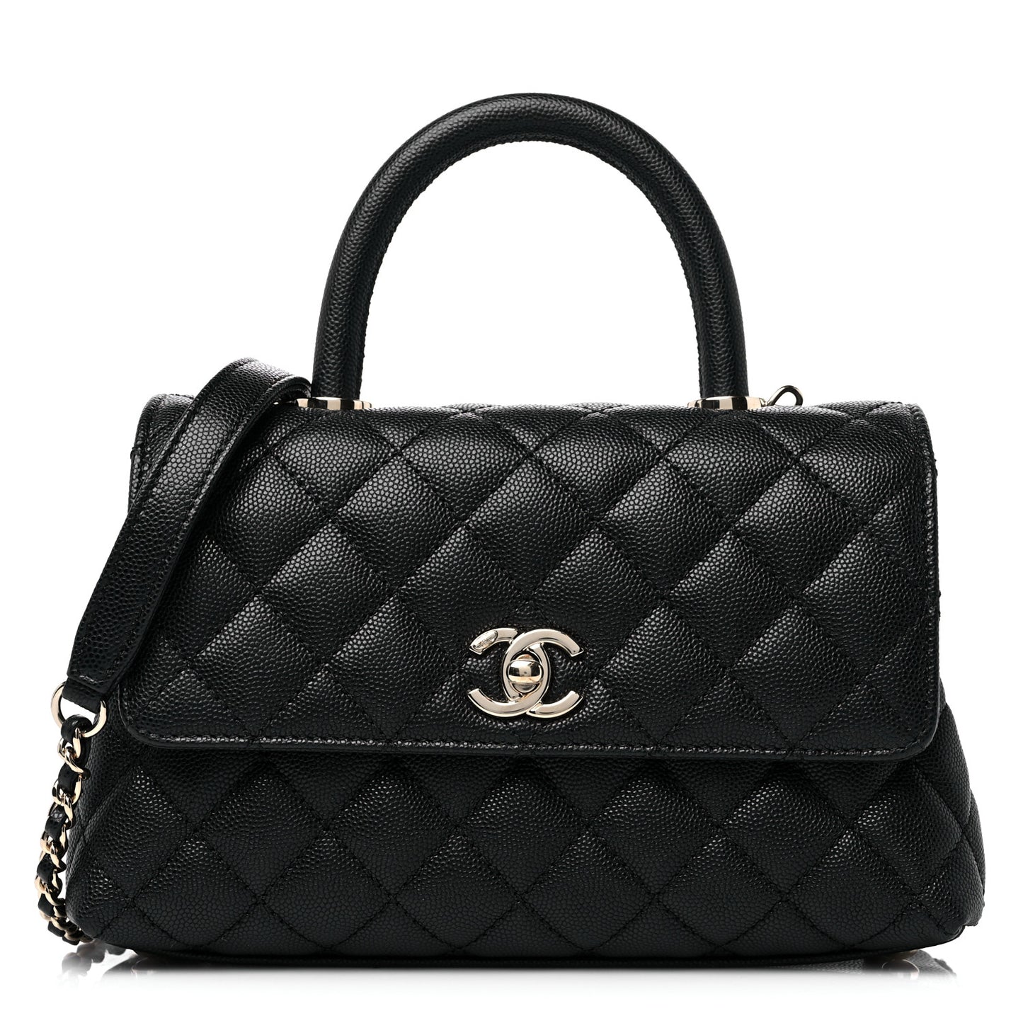 Caviar Quilted Mini Coco Handle Flap Black